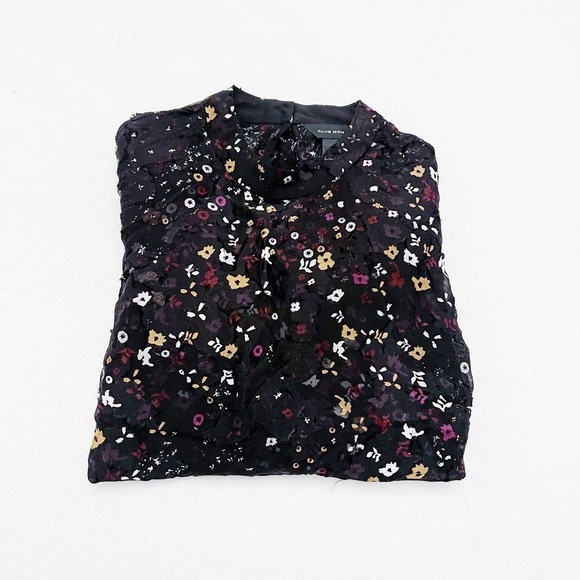 Club Monaco Sheer Flower Printed Top Black Multi SZ S - Picture 4 of 5